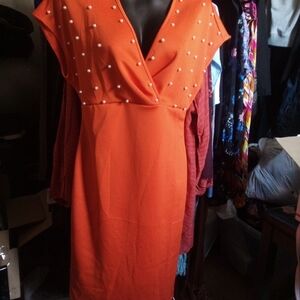 NWT Orange Dress with White beads Sz M
